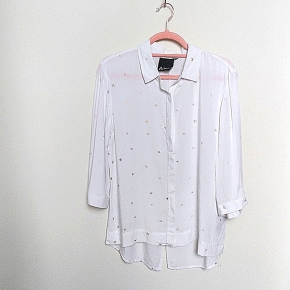 Nanette Lepore Star Print Split Tail Button Front Top Size Medium - Picture 1 of 11